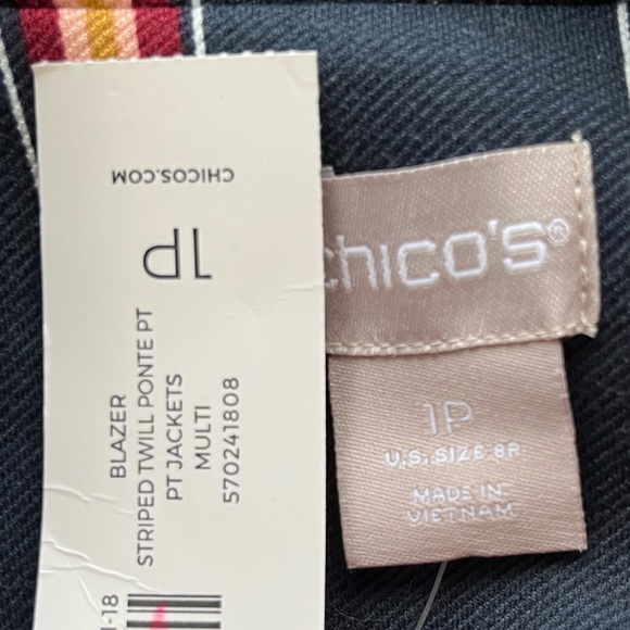 CHICOS navy blue Striped Twill Ponte Blazer - Picture 13 of 16